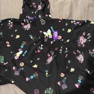 Sugar & jade Black Hoodie & shorts with Colorful Graphic Designs XL